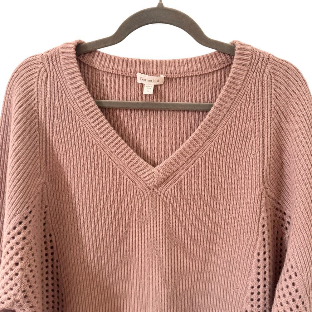 Garnet Hill 100% Cashmere Mesh Rib-Knit Sweater Dusty Pink Size M - Picture 2 of 9